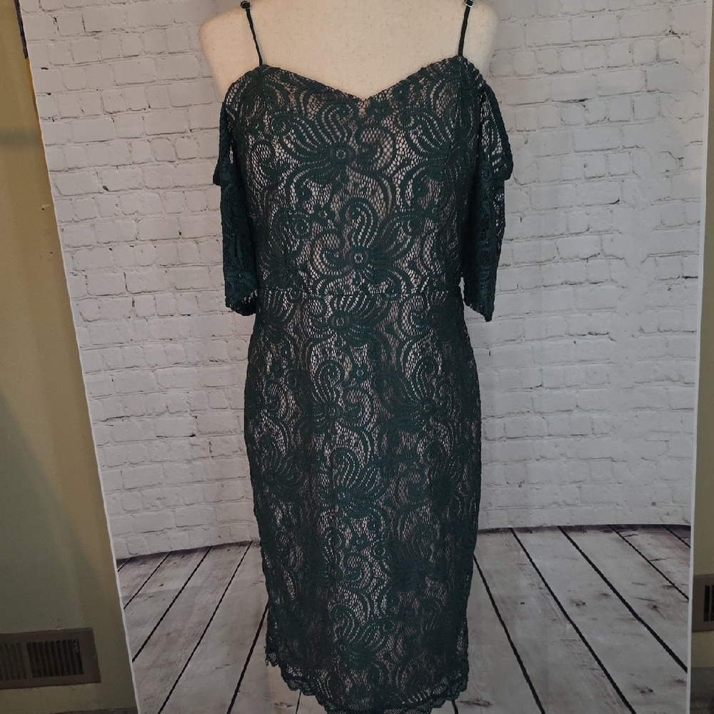 Sequin Hearts Dark Green‎ Lace Midi Dress